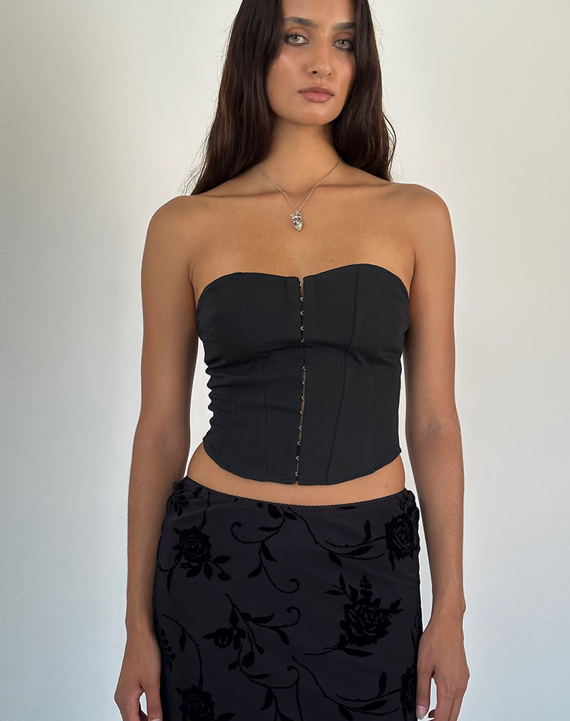 Top corsetto Elita con ganci e occhielli in nero