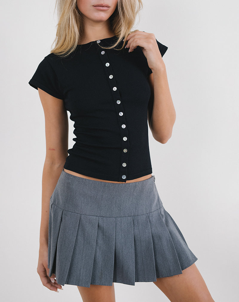 Top Elmira in maglia piatta nera