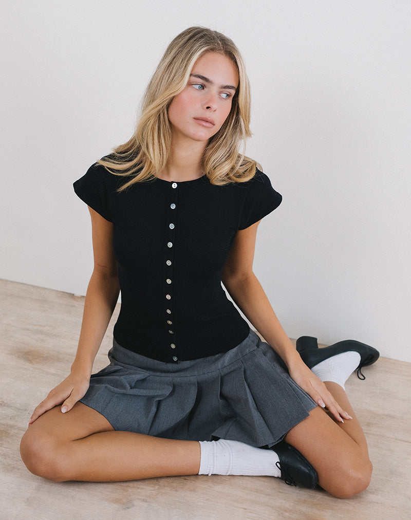 Top Elmira in maglia piatta nera