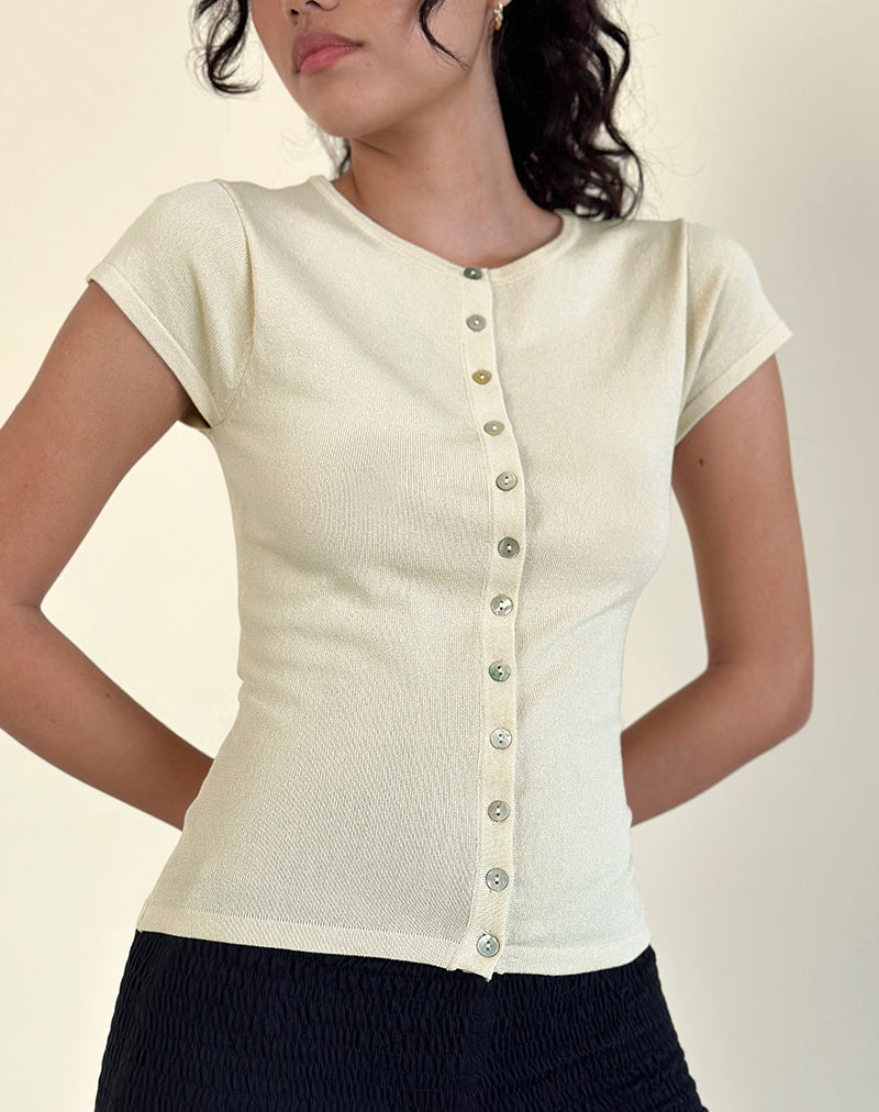 Top Elmira in maglia piatta crema