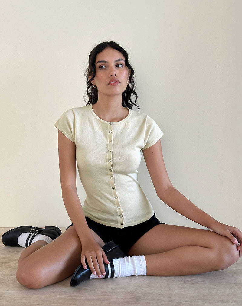 Top Elmira in maglia piatta crema