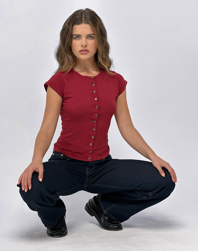 Top Elmira in maglia borgogna