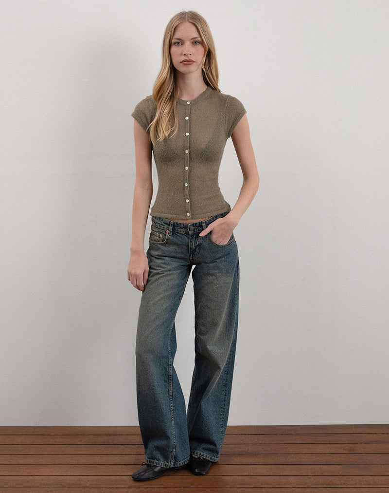 Immagine di Elmira Top in maglia trasparente Khaki