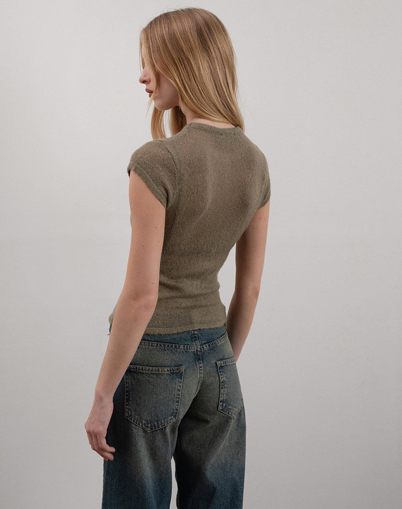 Immagine di Elmira Top in maglia trasparente Khaki