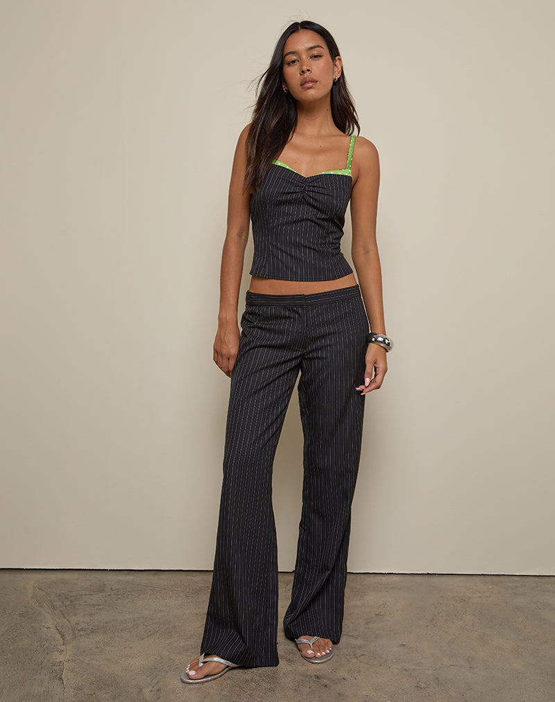 Top Elsa in gessato nero con verde