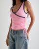 Immagine di Laird Wrap Top in rosa balletto con rilegatura in blu