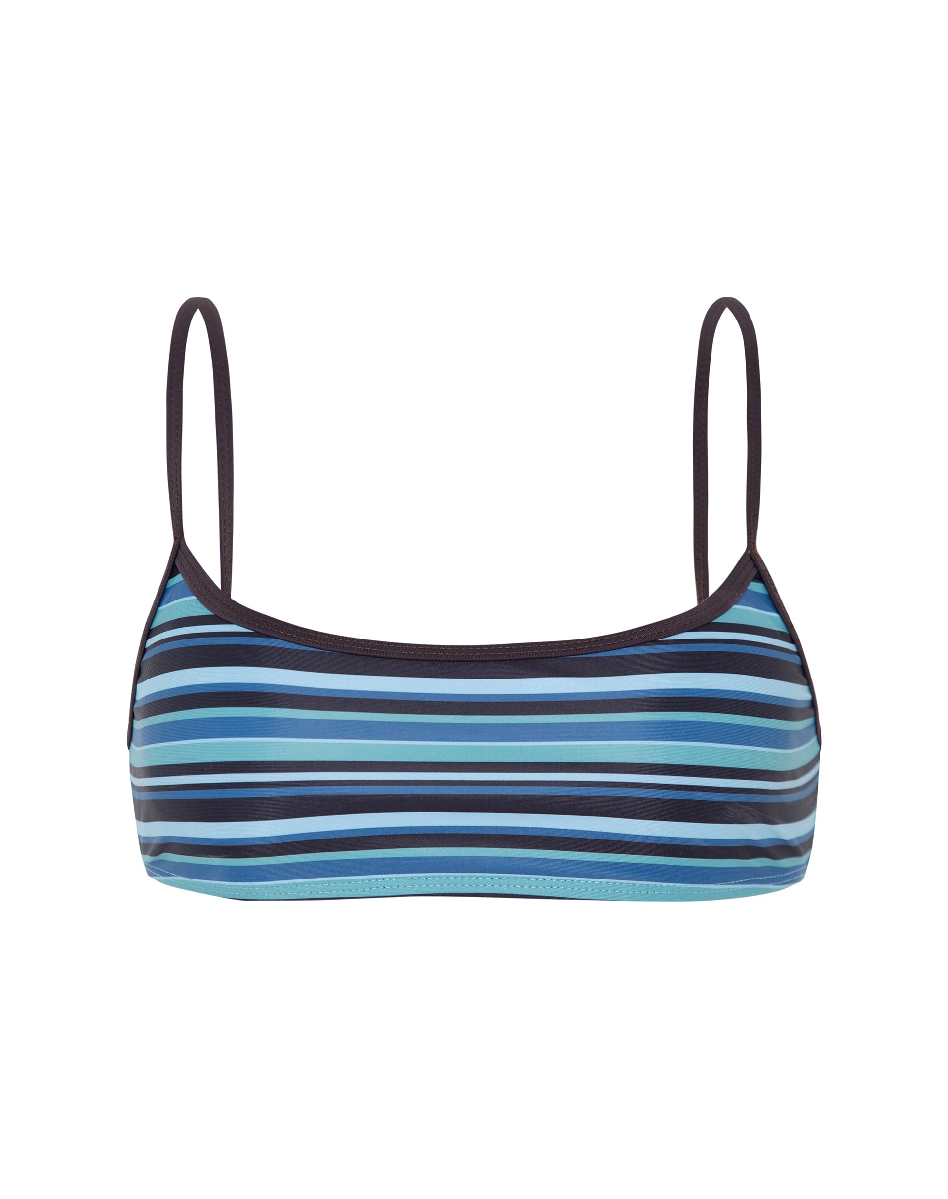 Immagine di Elvina Bikini Top a strisce blu con bordatura marrone