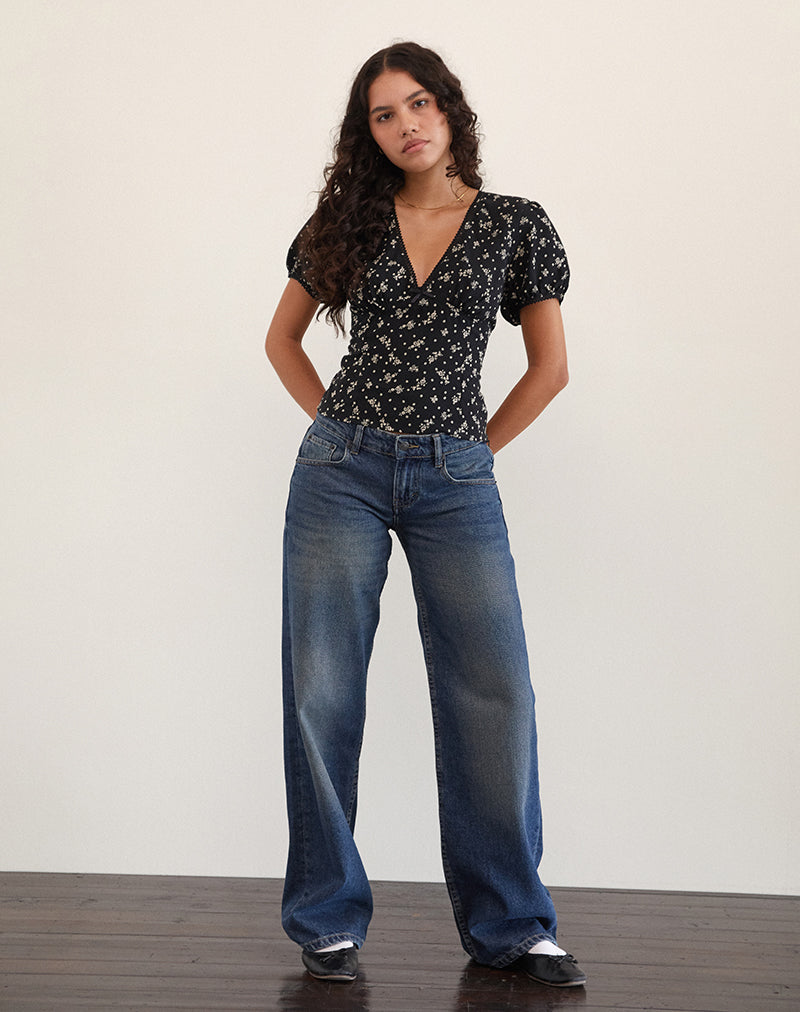Top Elvita in terra floreale nero