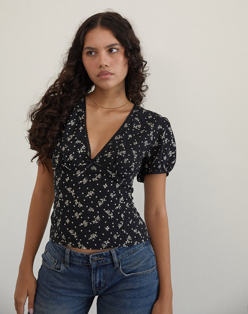 Immagine di Elvita Top in Terra Floreale Nero