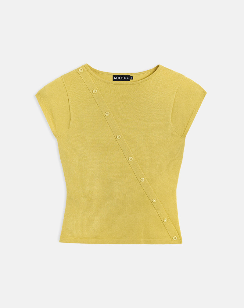 Top asimmetrico Elyra in maglia verde oro