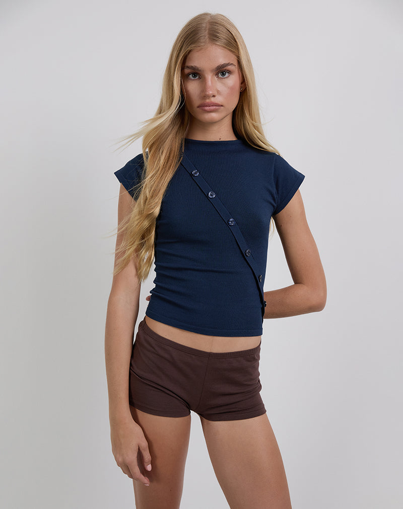 Elyra - Top asimmetrico in maglia navy