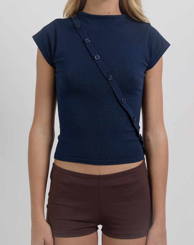 Elyra - Top asimmetrico in maglia navy