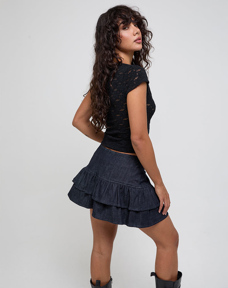 Immagine di Elysa Frill Mini Skirt in Denim Indigo Scuro
