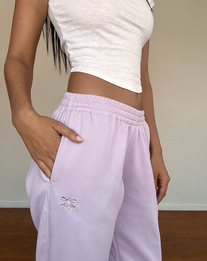 Immagine di Em Jogger in grigio viola con ricamo a fiocco