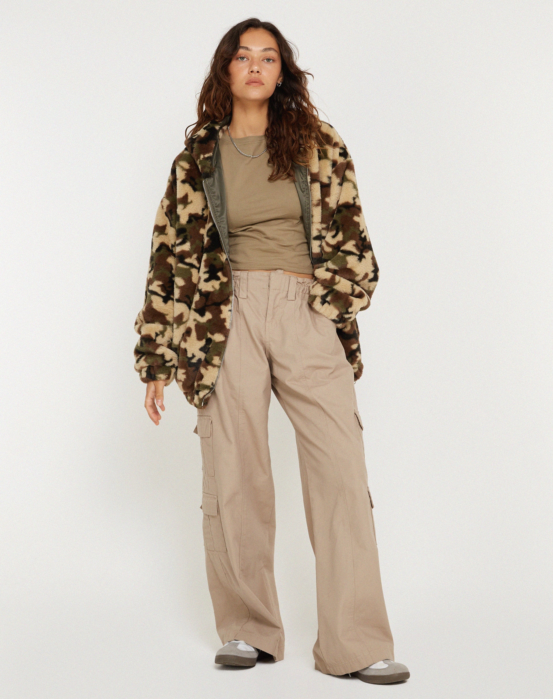 immagine di Emerson Faux Fur Jacket in Camo Brown Pebble