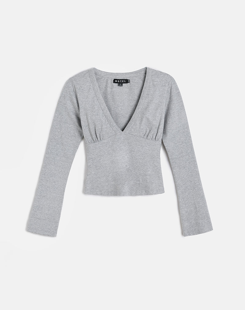 Top a maniche lunghe Emesy in grigio marna