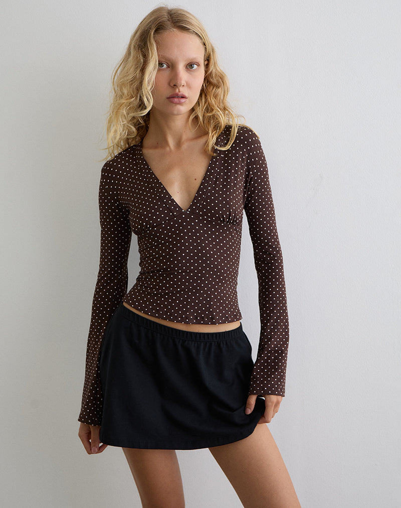 Top Emesy a maniche lunghe in micropoliestere marrone