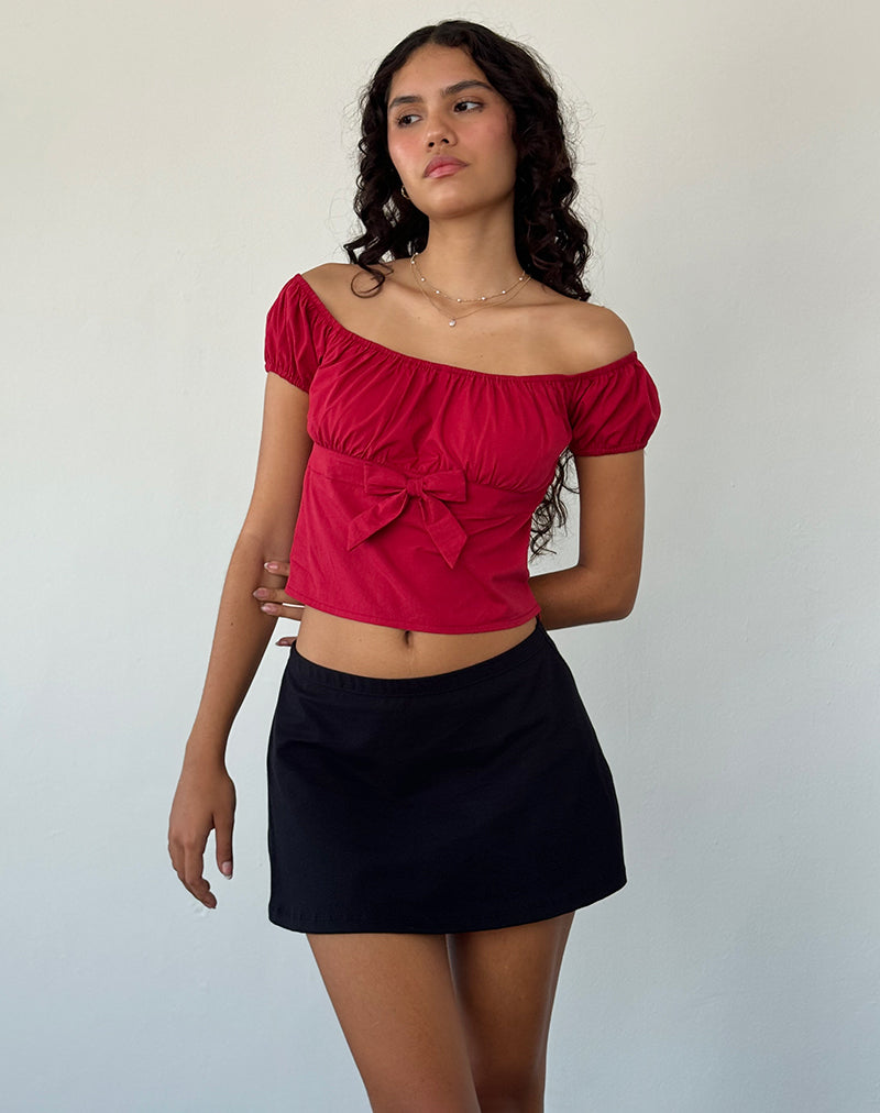 Top Endah Bardot in Popeline Rosso Adrenalina