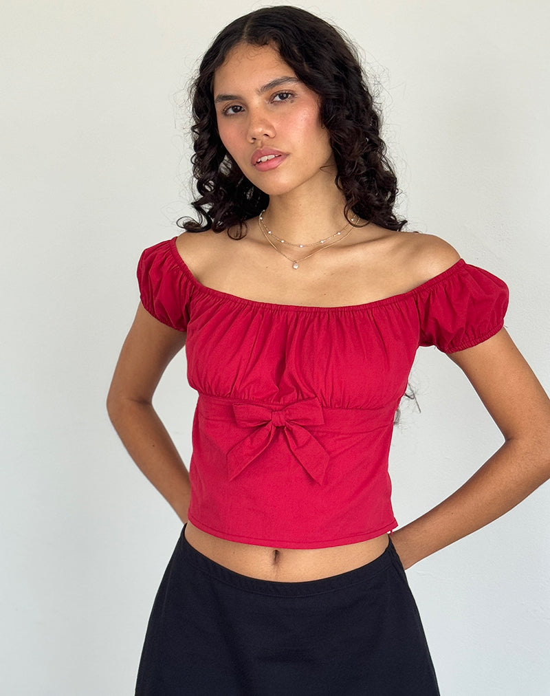 Immagine di Endah Bardot Top in Popeline Adrenaline Red