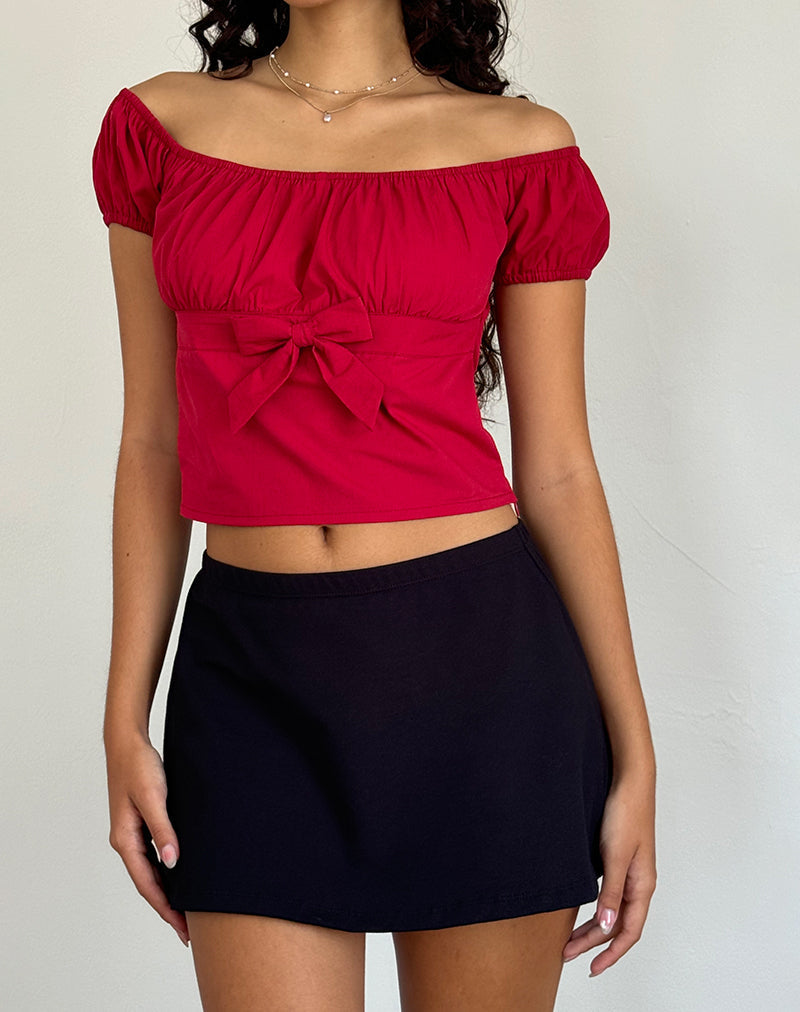 Top Endah Bardot in Popeline Rosso Adrenalina