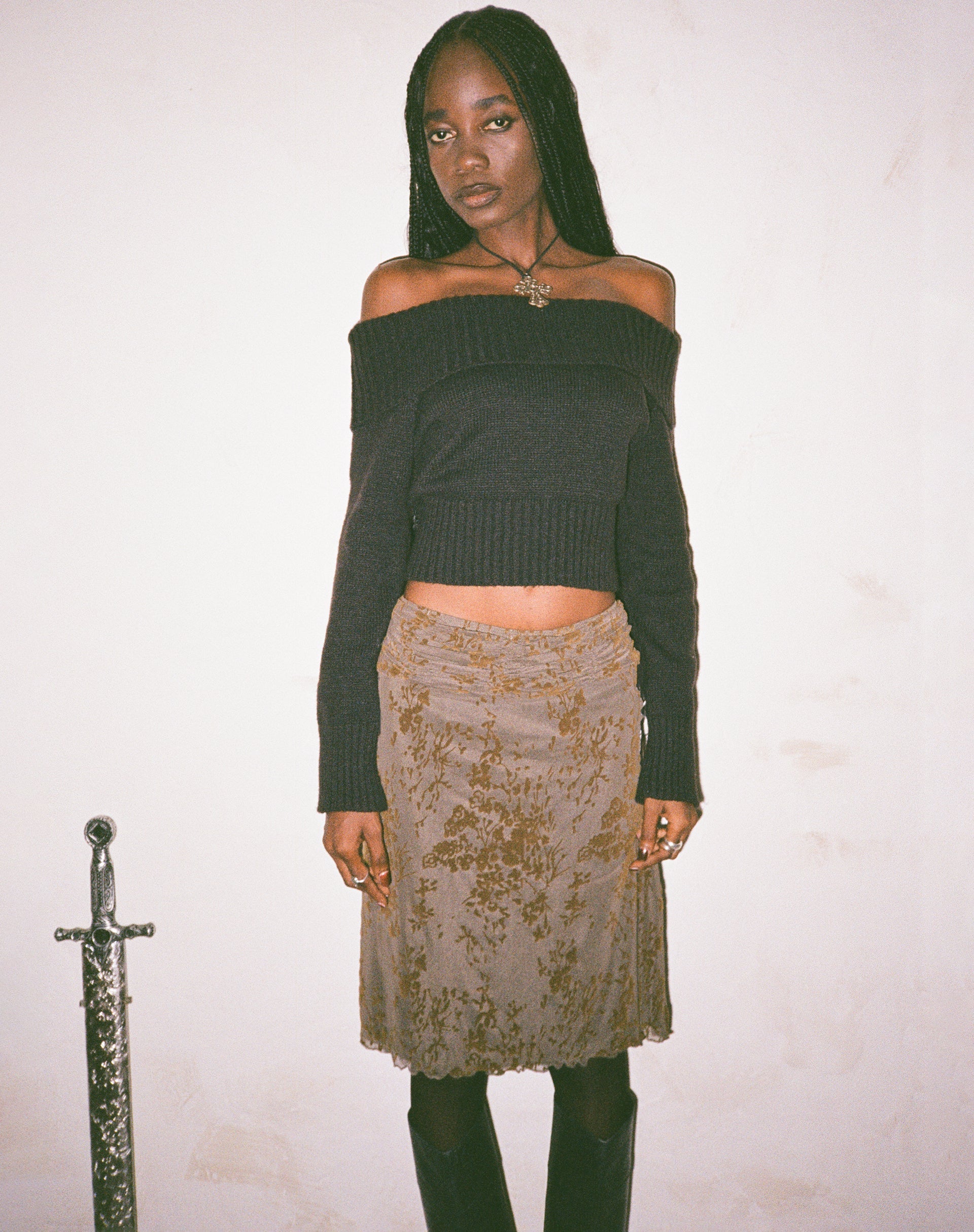 Immagine di Erato Midi Skirt in Abstract Botanic Dark Olive