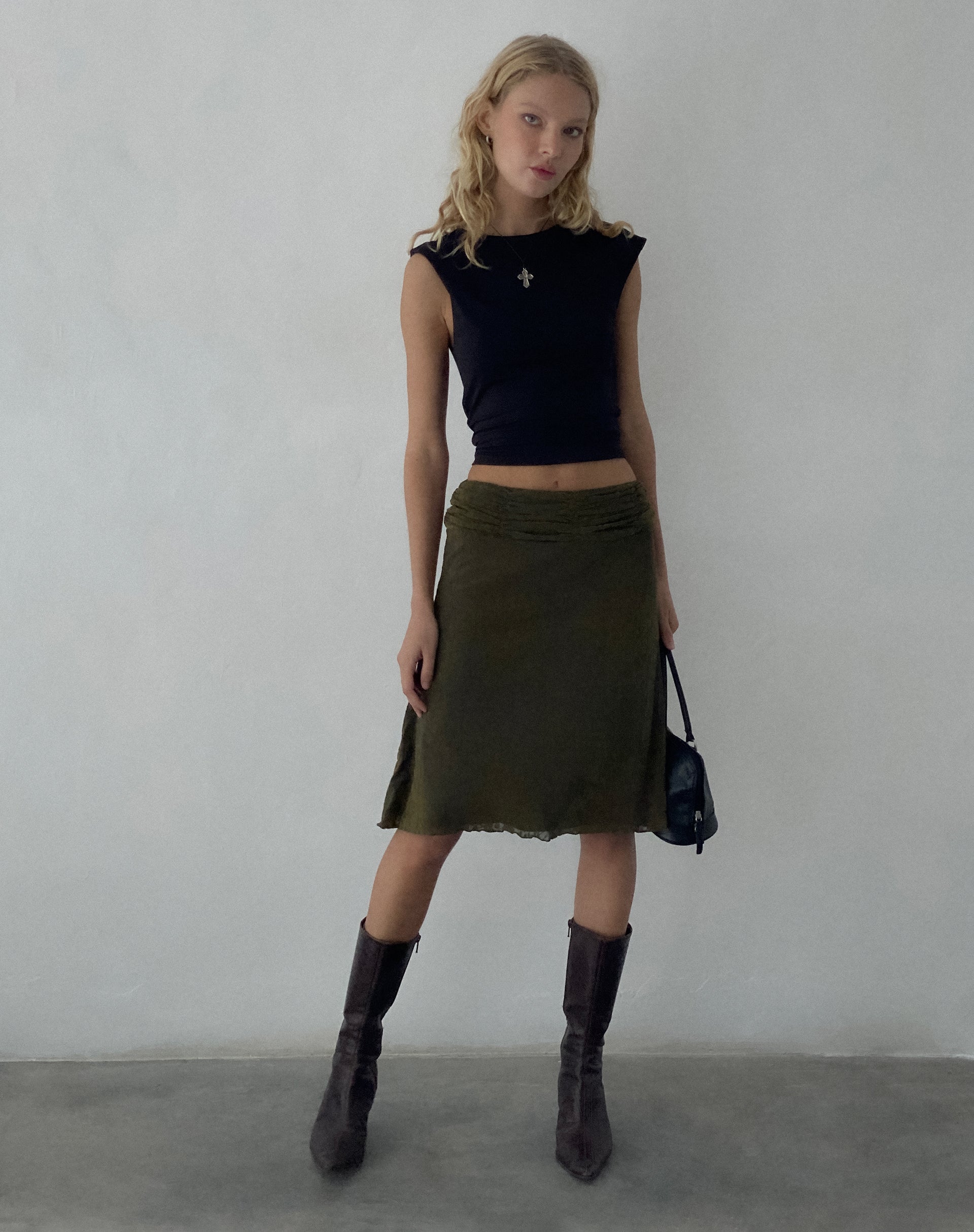 Immagine di Erato Midi Skirt in Abstract Botanic Dark Olive
