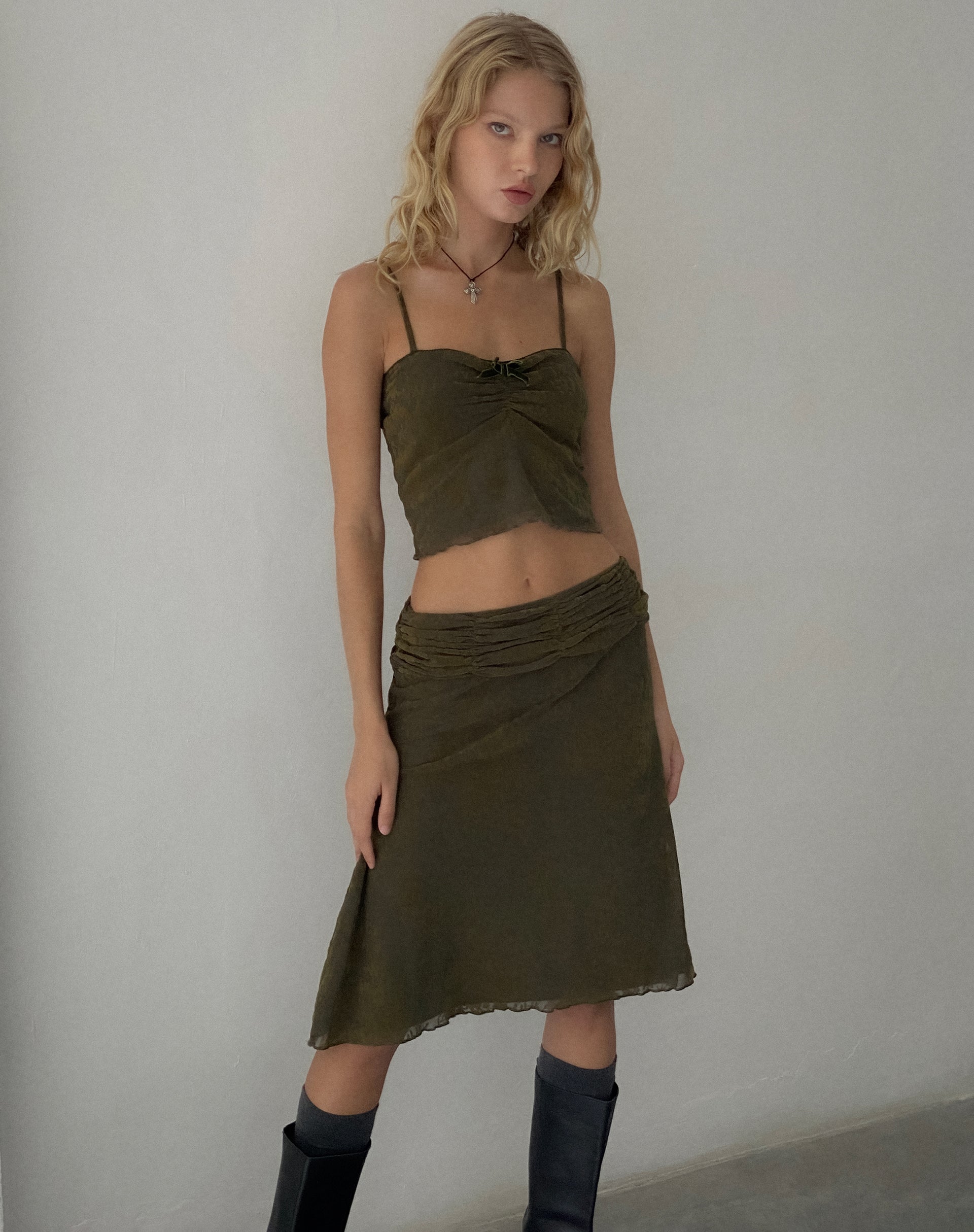 Immagine di Erato Midi Skirt in Abstract Botanic Dark Olive