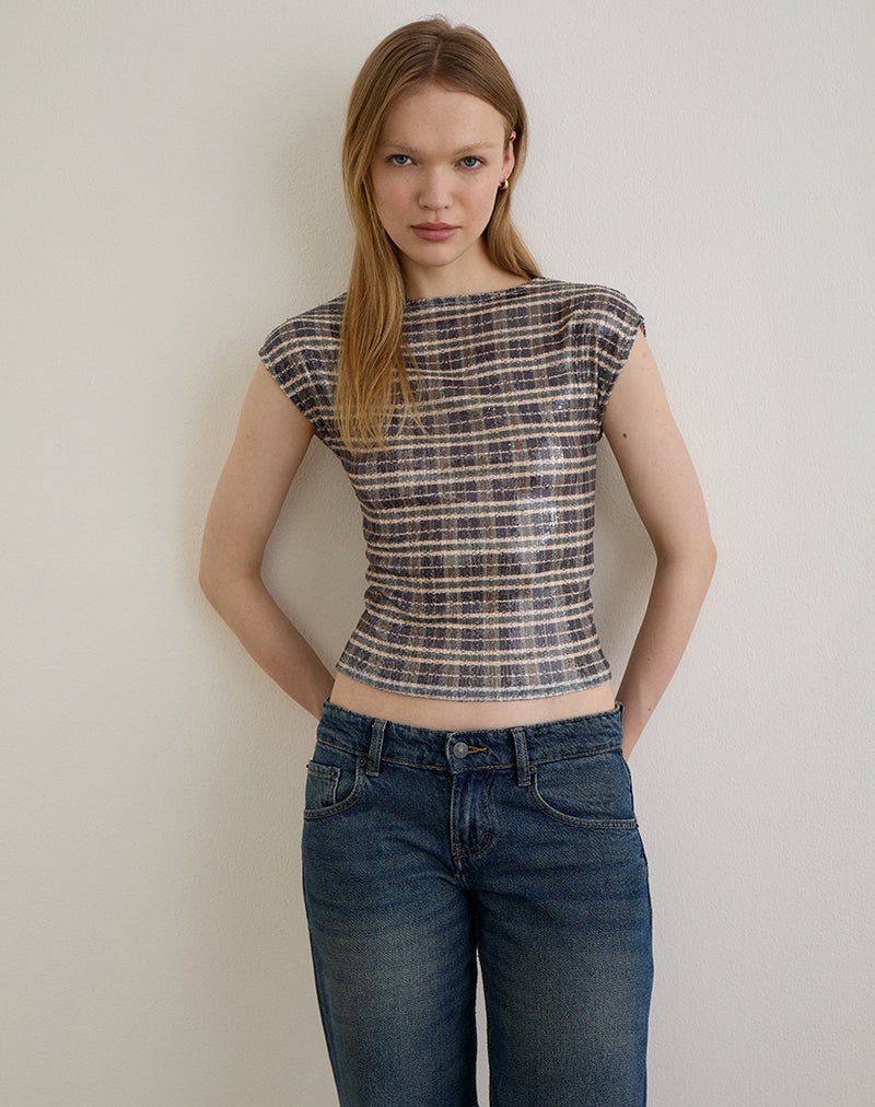 Immagine di Erica Top in paillettes vintage check marrone