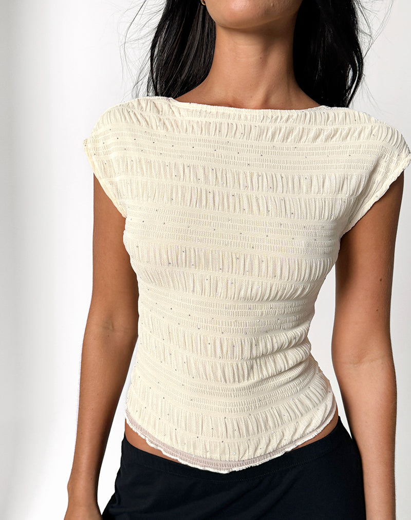 Top Erika senza schienale in maglia di paillettes avorio