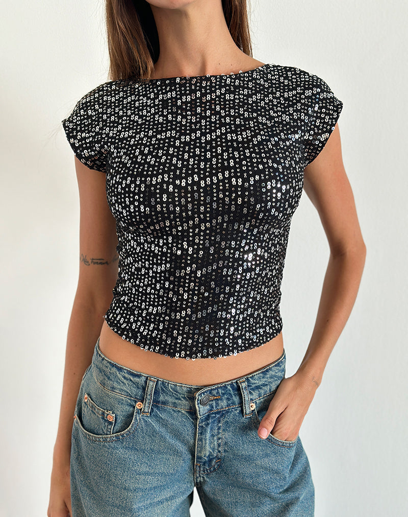 Immagine di Erica Top senza schienale in paillettes nera