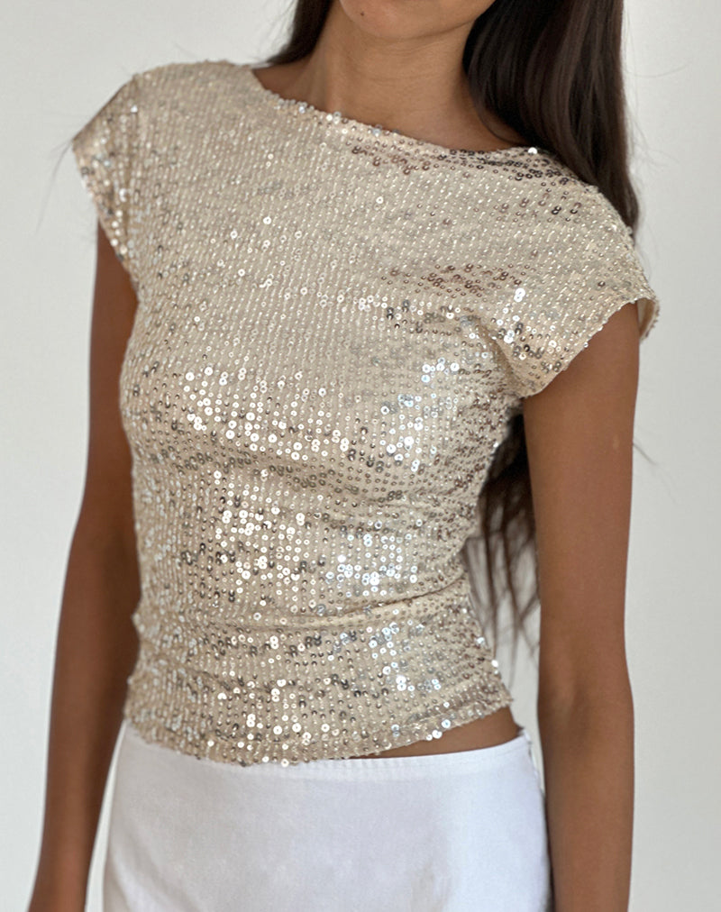 Immagine di Erica Top senza schienale in paillettes neutre