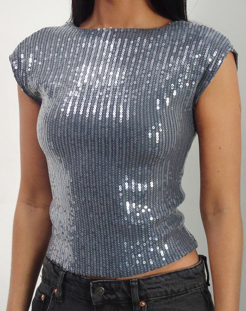 Immagine di Erika Low Back Top in Shimmer Sequin Charcoal