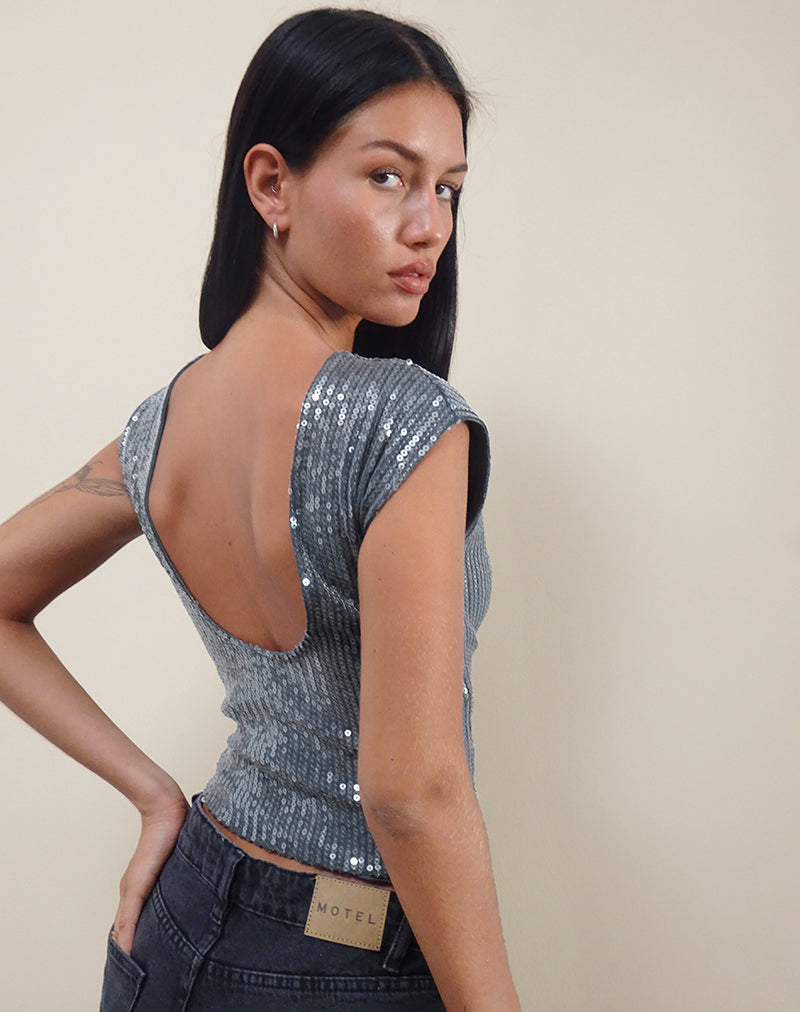 Immagine di Erika Low Back Top in Shimmer Sequin Charcoal