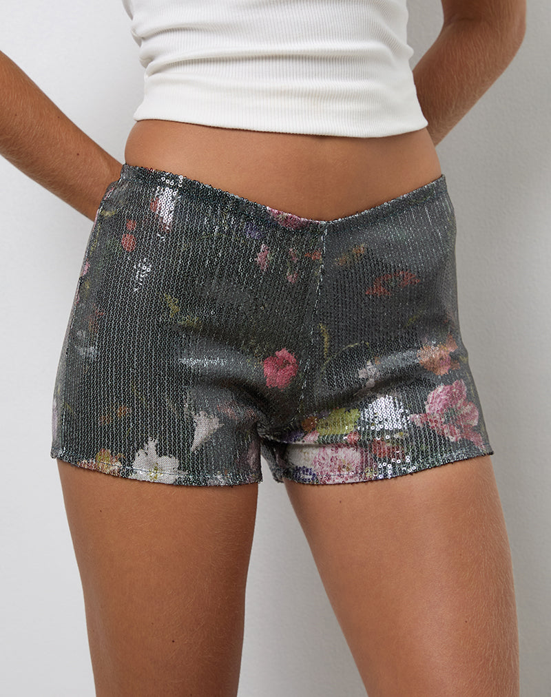 Micro pantaloncini Erna in paillettes a fiori vintage