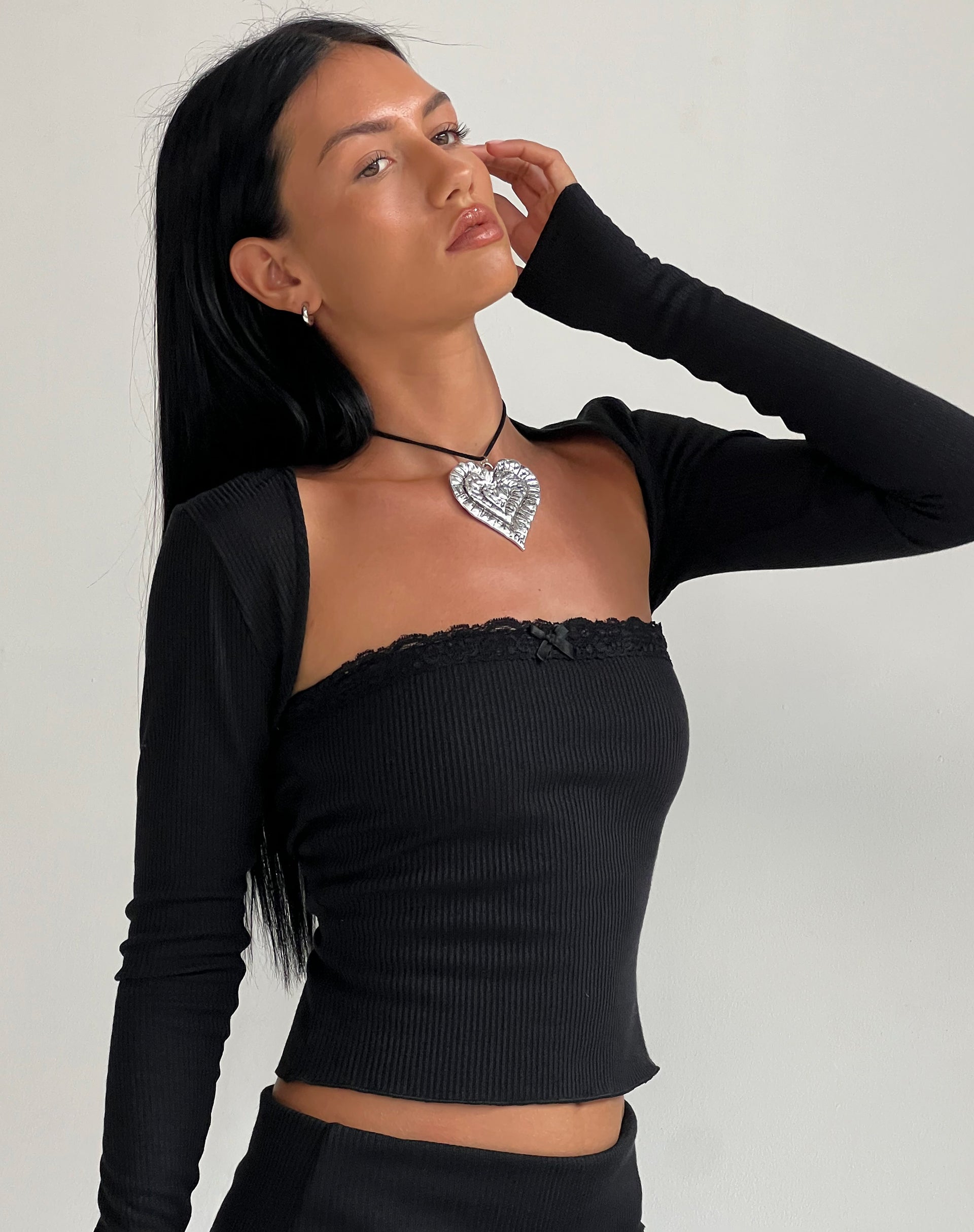 Immagine di Ernie Bandeau Rib Top in nero