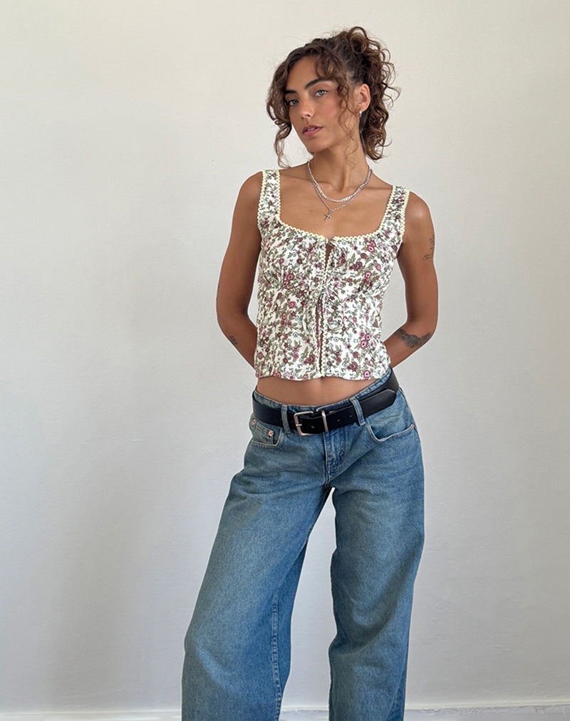 Immagine di Esau Tie Front Top in Vintage Bloom Avorio
