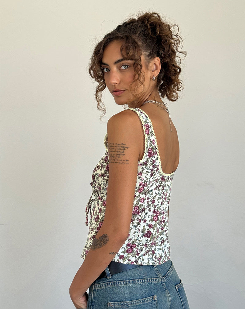 Immagine di Esau Tie Front Top in Vintage Bloom Avorio