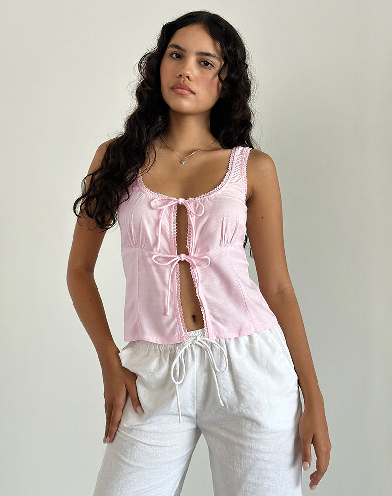 Immagine di Esau Tie Front Top in Rosa chiaro Private Slub