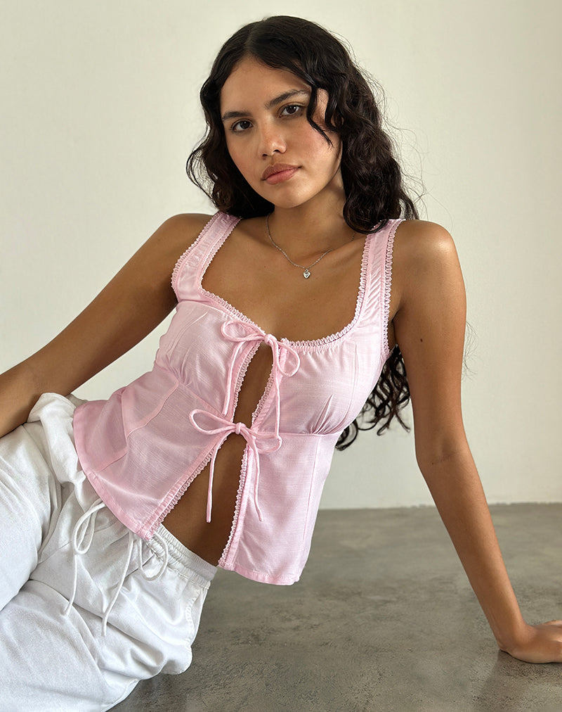 Immagine di Esau Tie Front Top in Rosa chiaro Private Slub