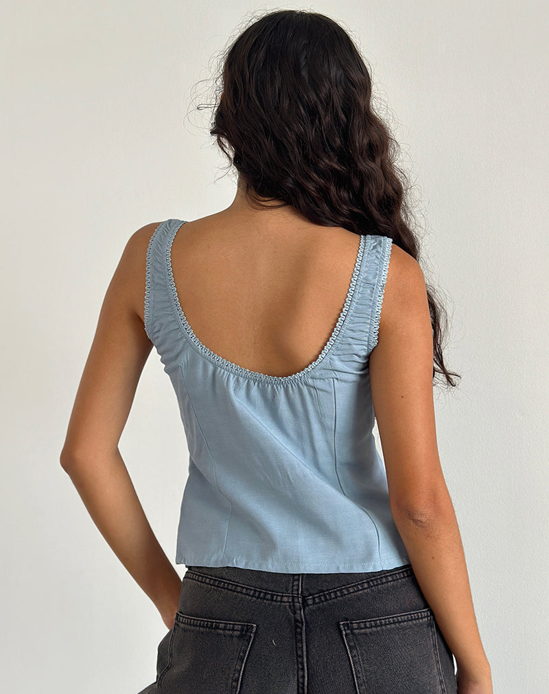 Immagine di Esau Tie Front Top in Private Slub Nantucket Blu