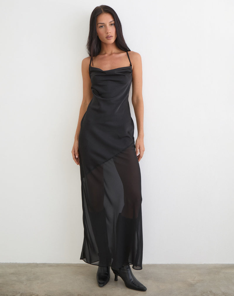 Immagine dell'abito lungo Eshara in chiffon satinato nero