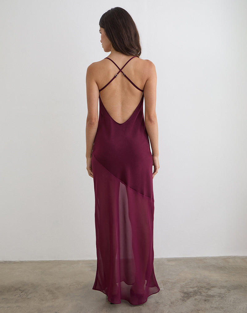 Abito lungo Eshara in chiffon satinato bordeaux