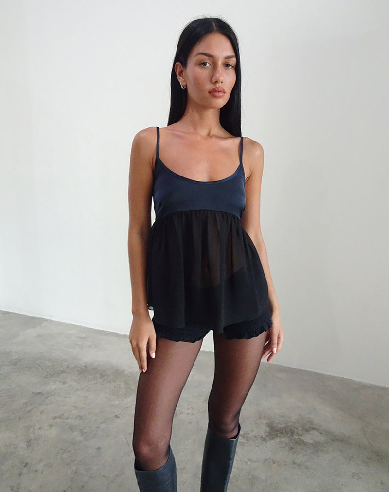 Top Esila in chiffon satinato nero