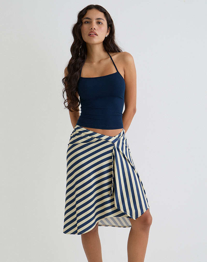 Gonna midi Esmeray a righe diagonali color crema e blu