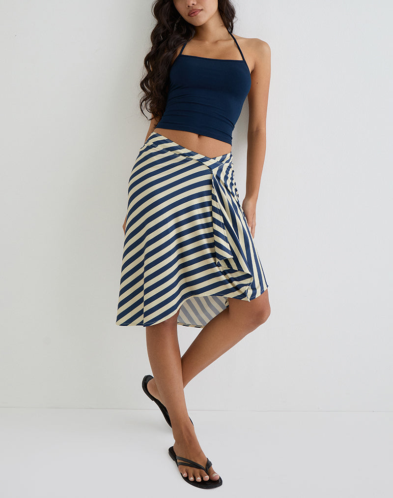 Gonna midi Esmeray a righe diagonali color crema e blu