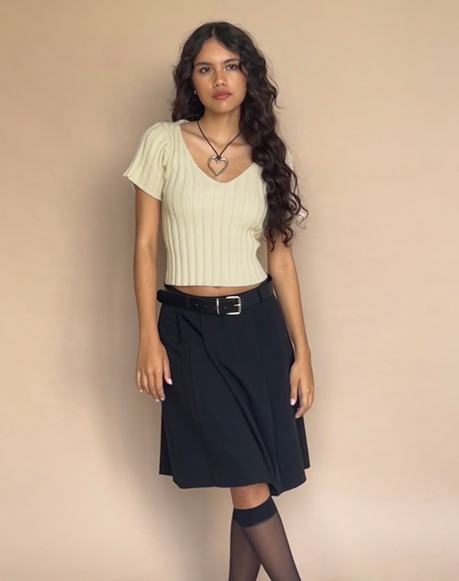 Immagine di Estella Top in maglia a maniche corte in avena naturale