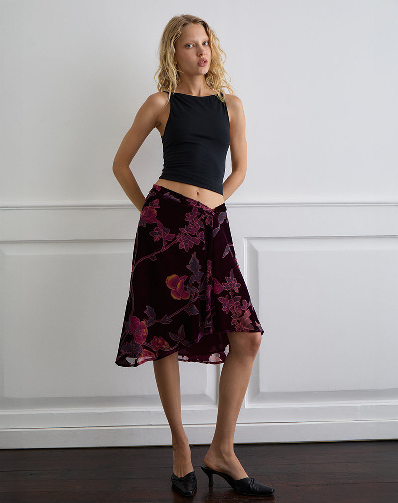 Immagine di Esti Midi Skirt in Floral Devore Borgogna