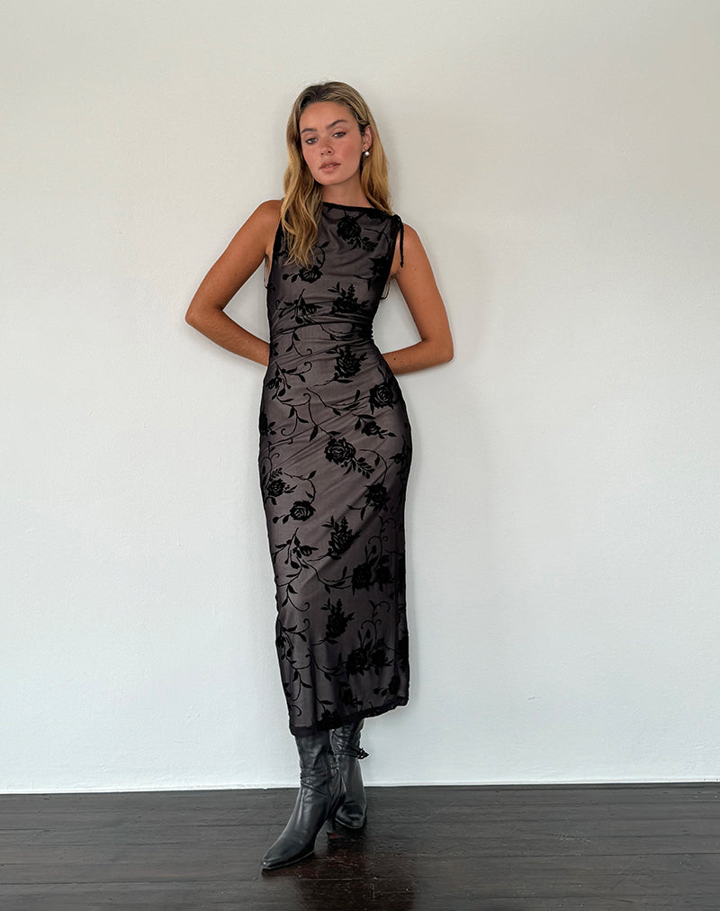 Immagine di Estoria Midi Dress Nero Rosa Flock