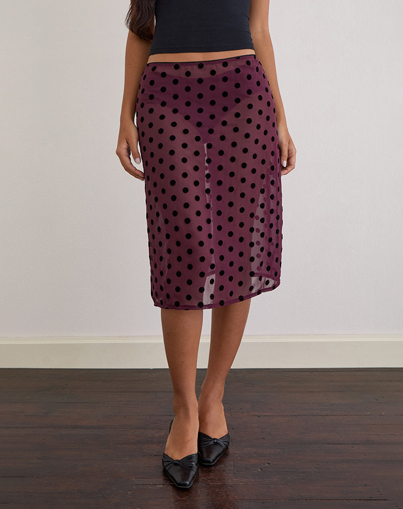 Evani Unlined Midi Skirt in Vintage Polka Maroon