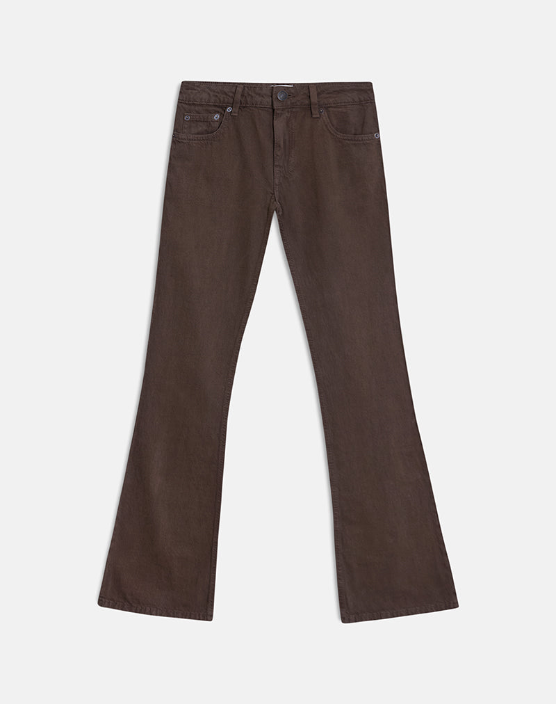 Immagine dei jeans extra low rise flare in cioccolato fondente